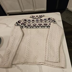 Lands’ End Chunky Cableknit Sweater Sz Large Womens Turtleneck 3% Wool